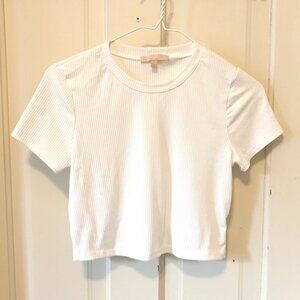 Evolutionary | White Cropped Ribbed Tee | L